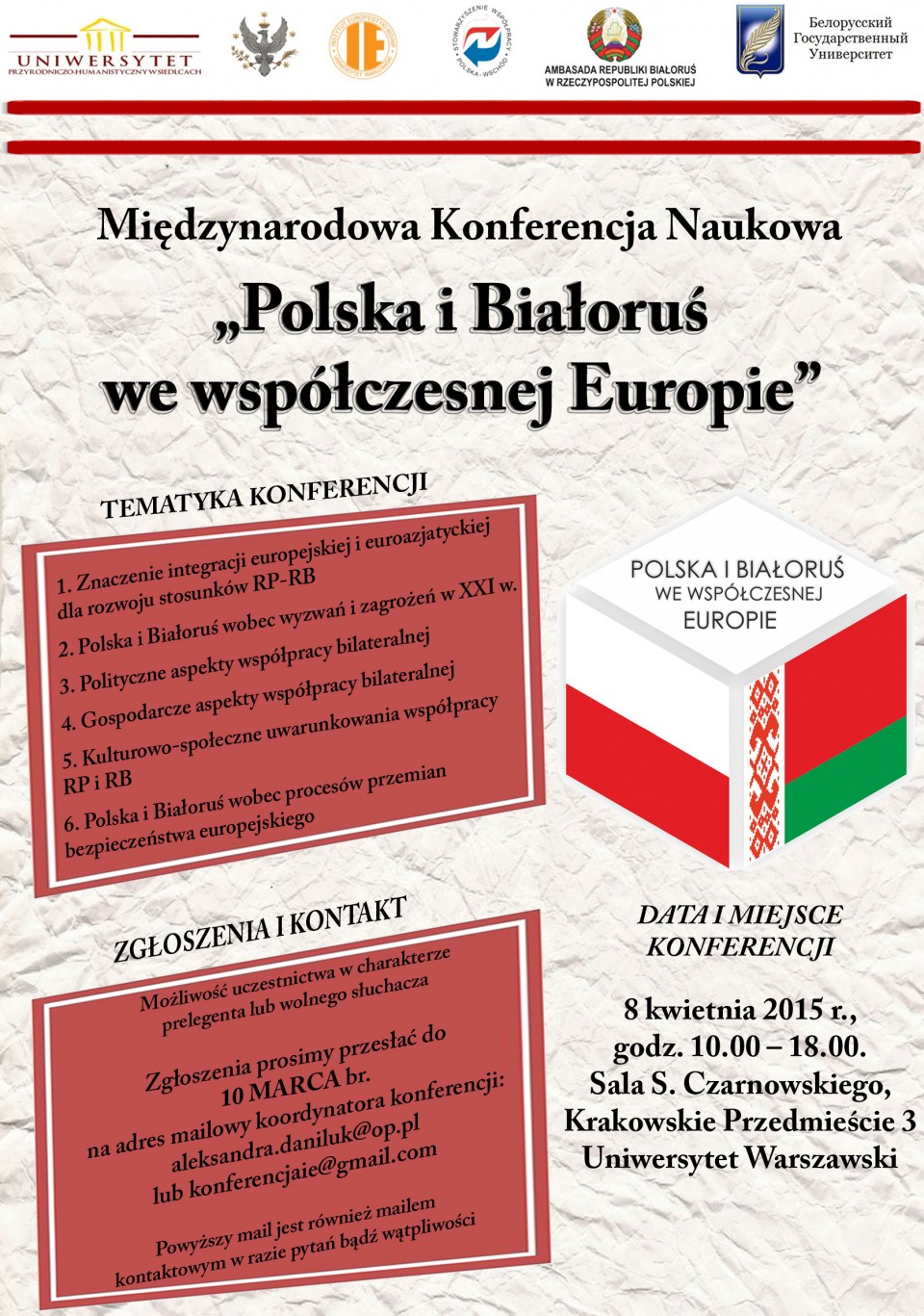 plakat na konferencję Polska-Białoruś we współczesnej Europie kopia